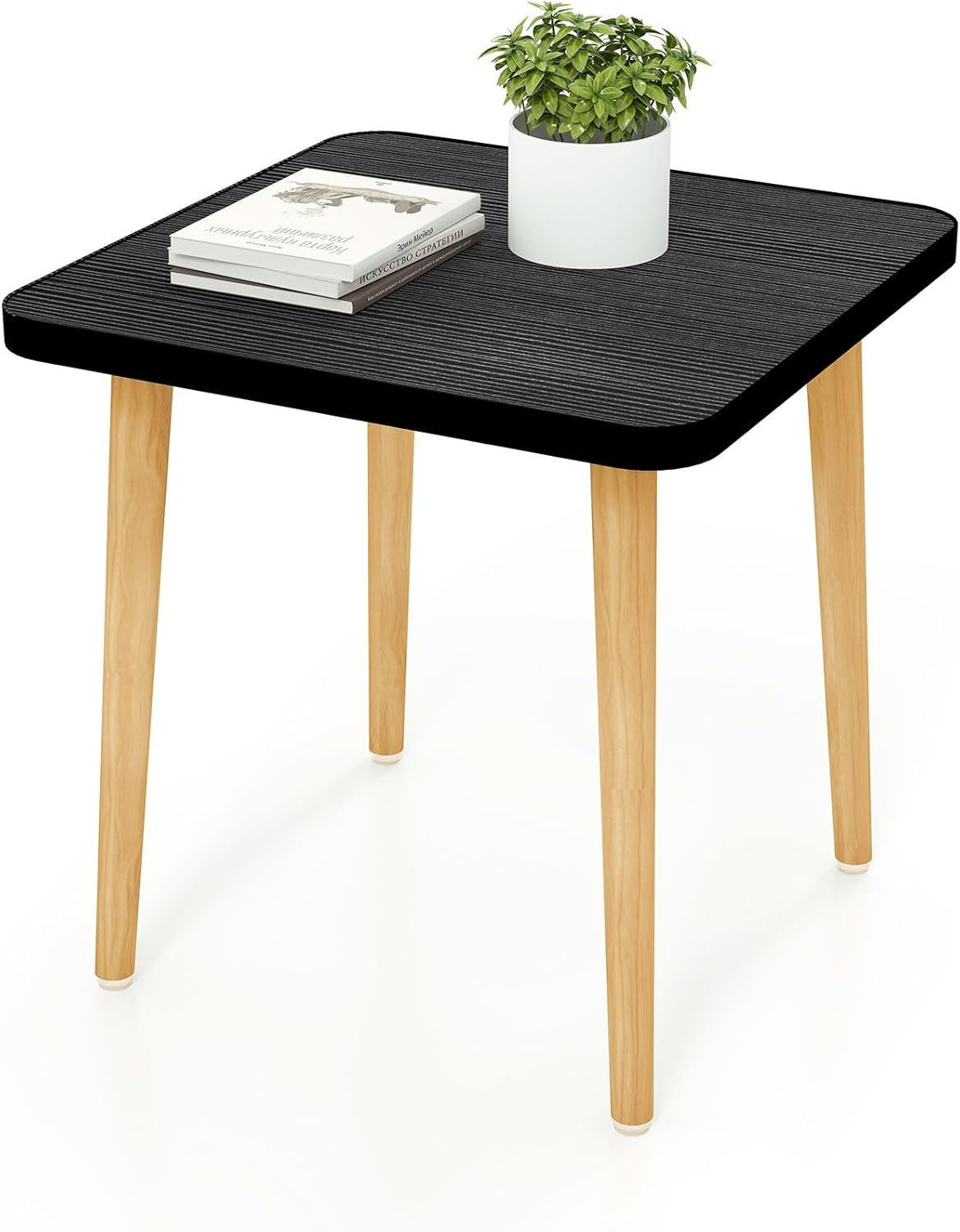 simple end table,modern side table with 4 solid wood sturdy legs for living room,nightstand bedside table for bedroom balcony (black)