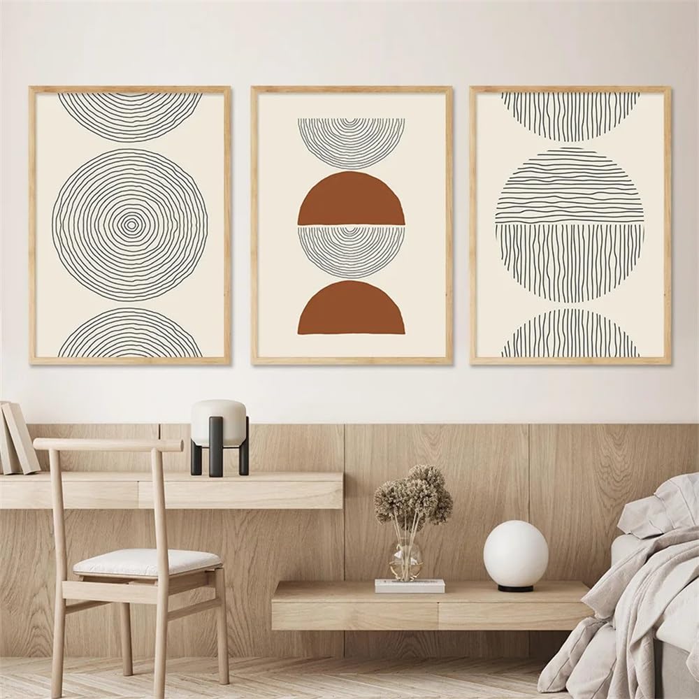 WUHBCZ Wall Posters-Abstract Geometric Line Mid Century Modern Posters Canvas Painting Wall Art Print Pictures Living Room Interior Kitchen Office Home Decoration-40 * 50cm/3PCS (No Frame)