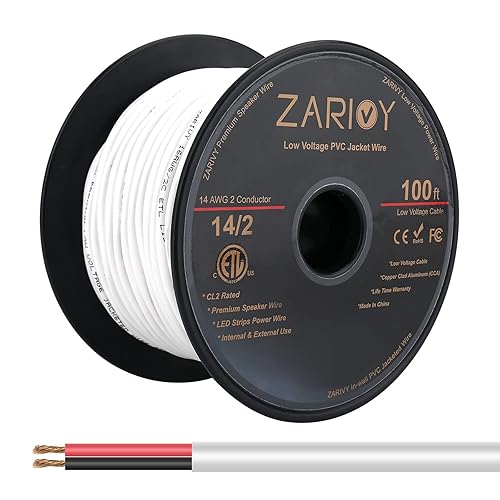 100 pies calibre 14 2 conductores de cable rojo negro con chaqueta blanca resistente al fuego, cable de altavoz fuerte clasificado 142 AWG CL2,