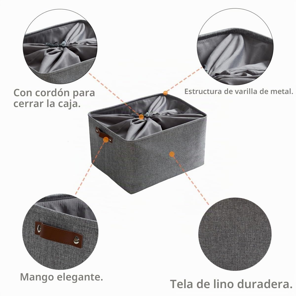 Mangata Cestas de Almacenamiento Plegables,[4 Pack] Caja de Almacenamiento de Tela de Lona Gruesa para la Colada del Armario del hogar, Mango de Cuero, tamaño Grande (Gris, XL)