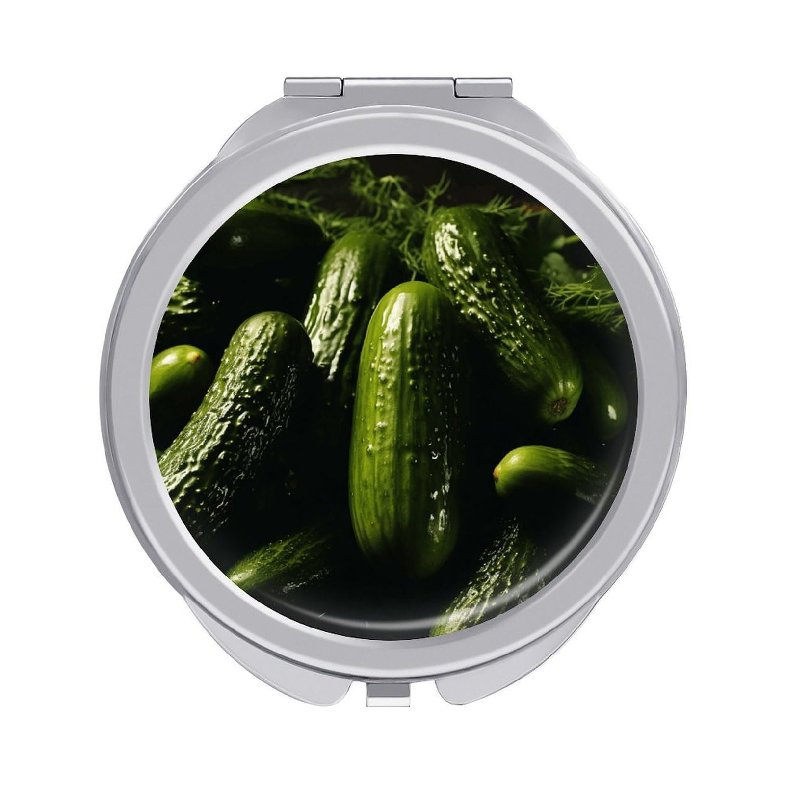 VstaDank Pickle Travel Makeup Mirror Cute Compact Mirror for Women 1X/2X Magnifying Metal Pocket Makeup Mirrors Folding Round Makeup Mirrors for Handbag Wallet & Gift