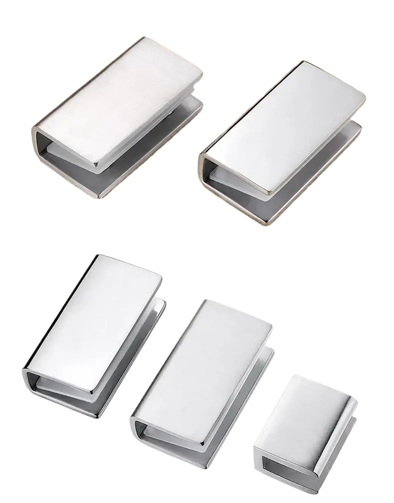 3PCS Aluminum Glass Clips Adjustable Wall Mounted Glass Shelf Clamp Bracket 8-12mm(Mirrored long size)