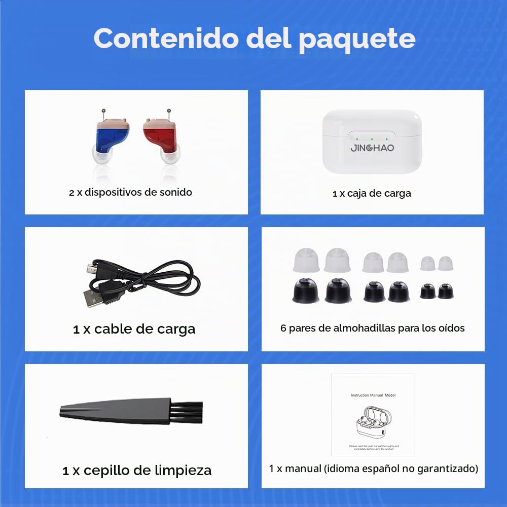 JINGHAO Amplificador de Sonido Recargable Pack de 2 Amplificadores de Sonido Recargables, Con Caja De Carga Portátil (Rojo/Azul)