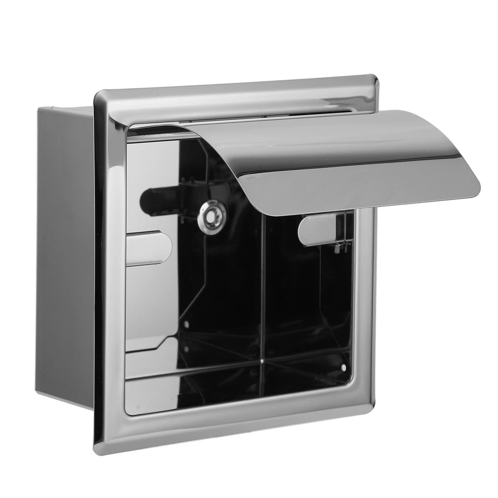 BORDSTRACT Soporte de papel higiénico empotrado, estante de papel higiénico montado en la pared de acero inoxidable con tapa dispensador de pañuelos para baño
