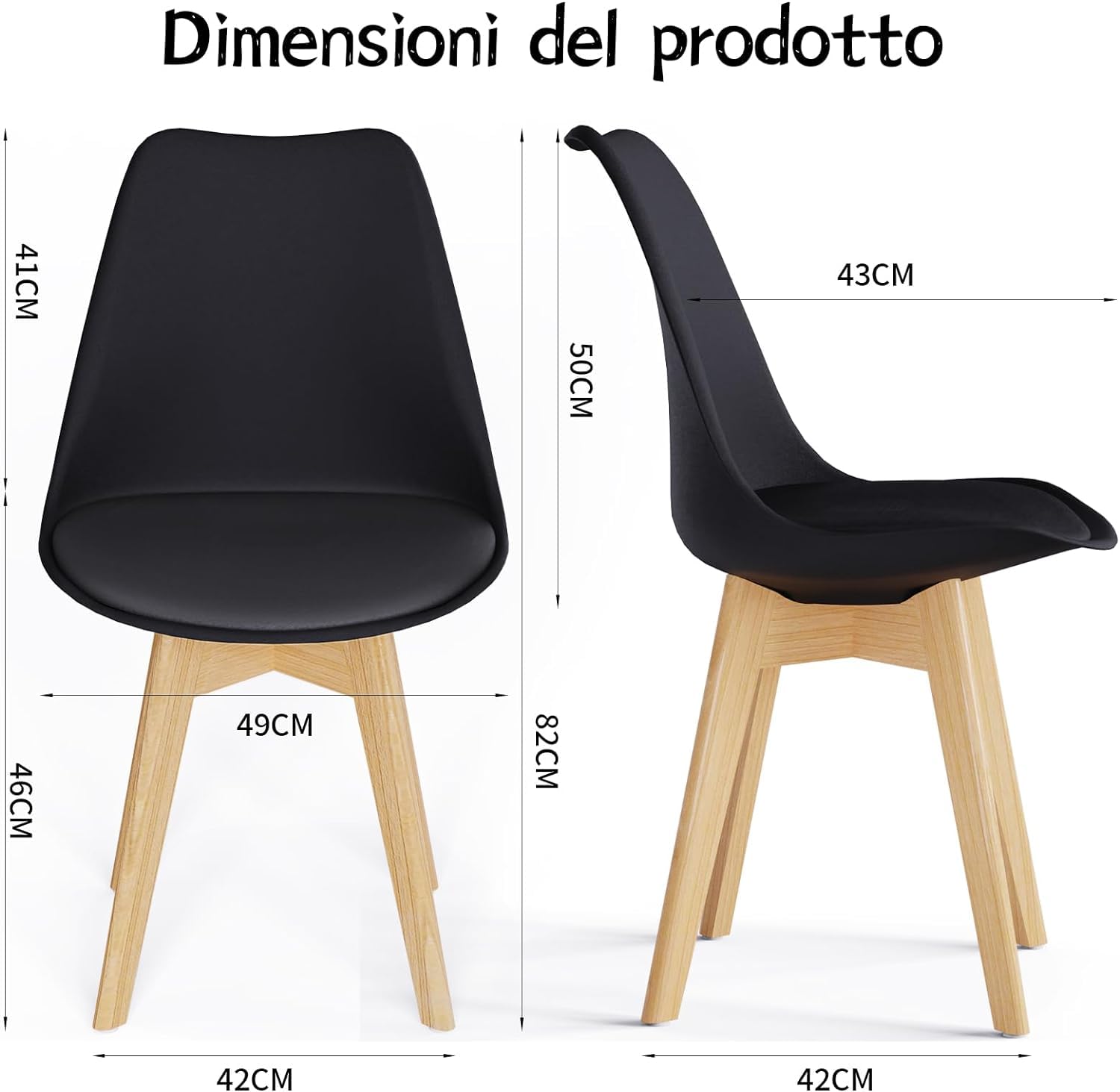 JIJIAN Set di 6 Sedie Per Sala da Pranzo, Sedia in stile nordica, Gambe in Legno Massello, Ideale per Sala da Pranzo, Soggiorno, Camera da Letto, Cucina, Sala Riunione, ecc