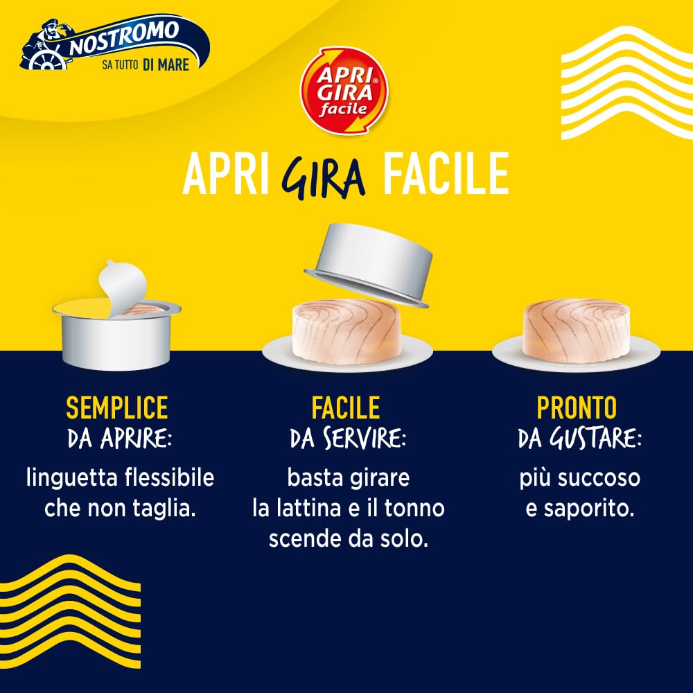 Nostromo - Tonno all'olio di oliva Apri Gira Facile, 8 lattine da 65gr. Facile da servire, pronto da gustare. Formato multipack.