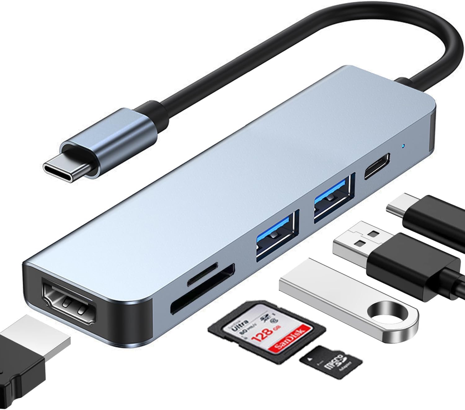 USB C Hub 6-in-1 Multiport Adapter for MacBook Pro/Air, USB 