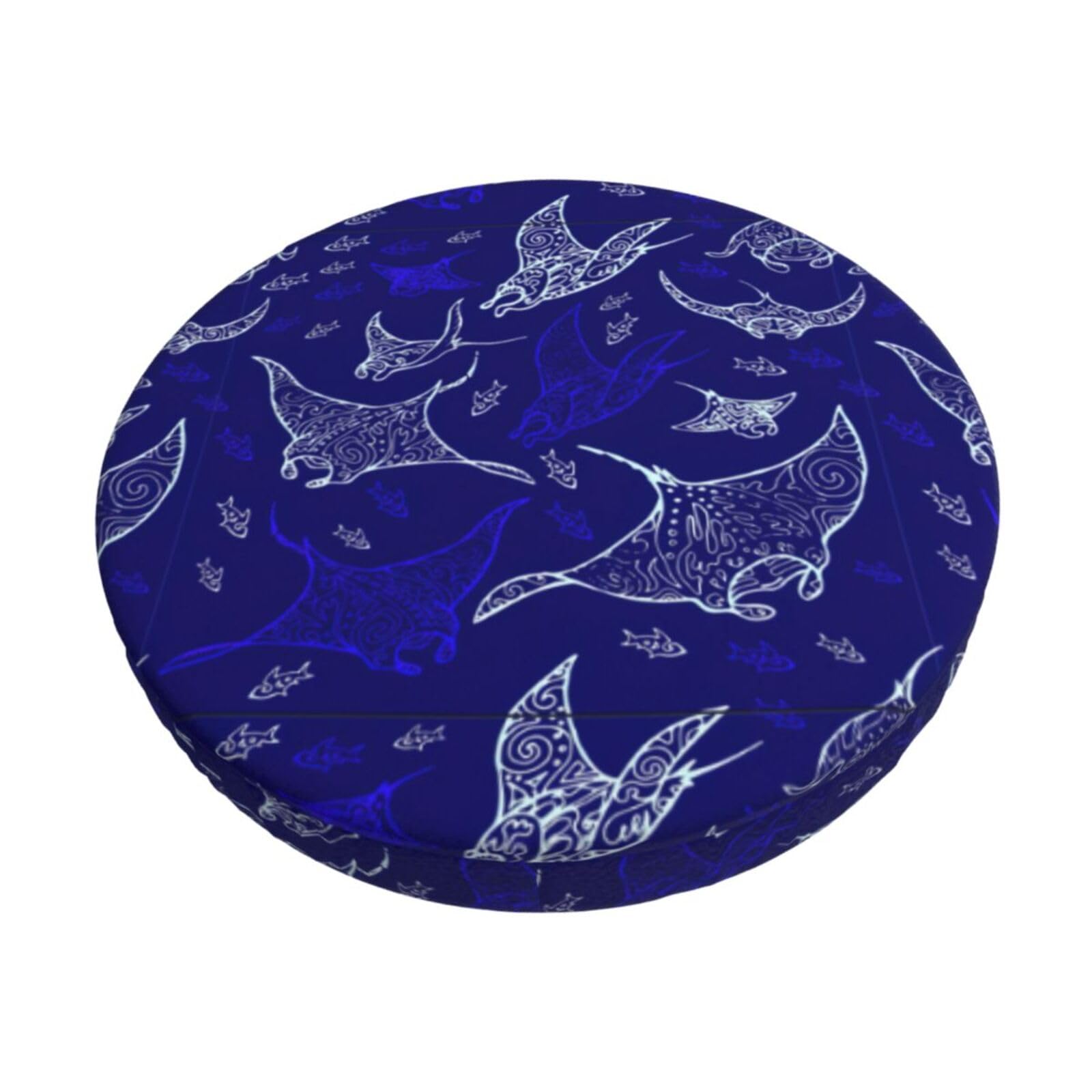ACVnbm Manta Ray And Fish Print Round Bar Chair Cushion Cover, Elastic Chair Protector For Kitchen Bar Dining