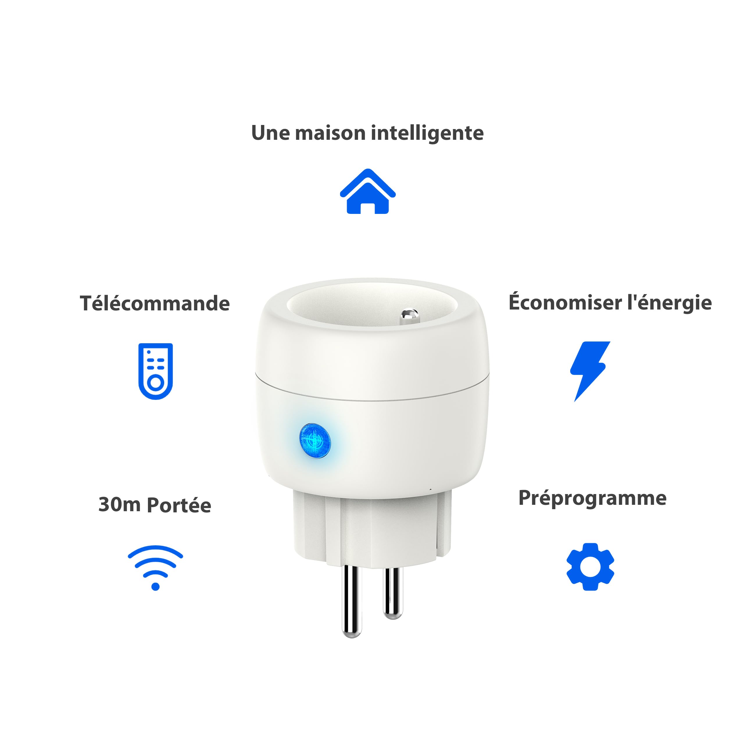 Prise Telecommande sans fil, Certifié TÜV Süd, Programmateur 2300W Portée 30m, 5 prise connectée avec 2 Télécommande, Idéal pour l'éclairage télécommandé, les décorations, les ventilateurs, et plus
