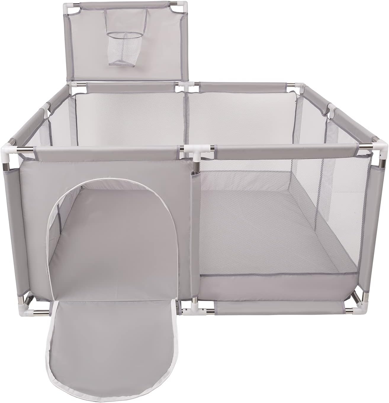 Selonis Parque De Juegos Con Canasta SIN Bolas Para Niños, Gris