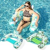 Inflatable Pool Float Chair Lounge for Adults, 2 Pack Pool Floaties Chair with Cup Holder, Water Flo
