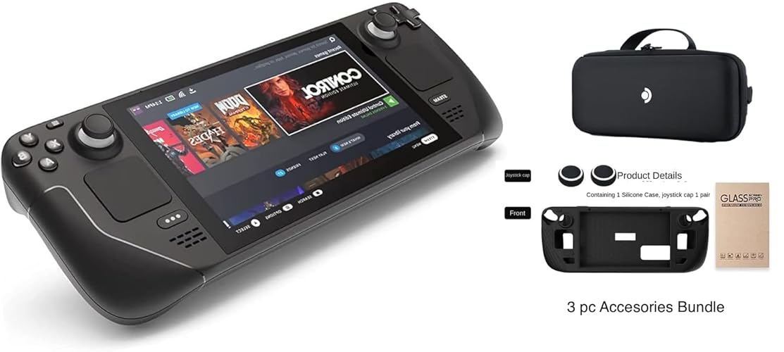 Valve Steam Deck 2TB Upgraded Handheld Gaming Console with Carring case, 1280 x 800 LCD Display Silicone Soft Cover Protector & Joystic Cap & Tempered Glass Film Bundle