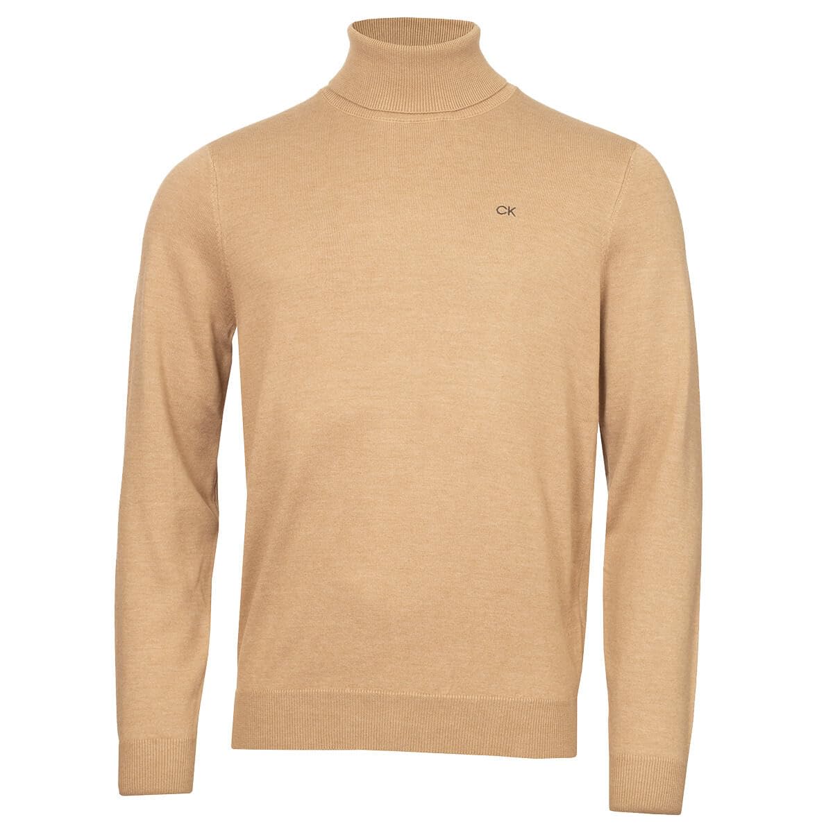 Calvin Klein Mens CK Roll Neck Rib Knit Sweater - Tan - M