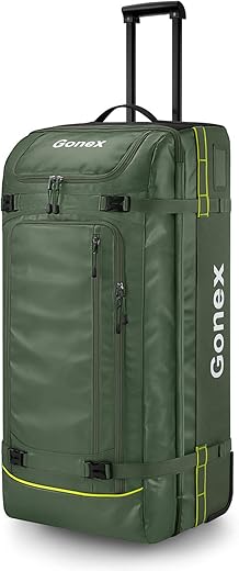 Gonex Rolling Duffle Bag with Wheels, 100L Water Repellent Large Wheeled Travel Duffel Luggage with Rollers 33 inch, Olive Green