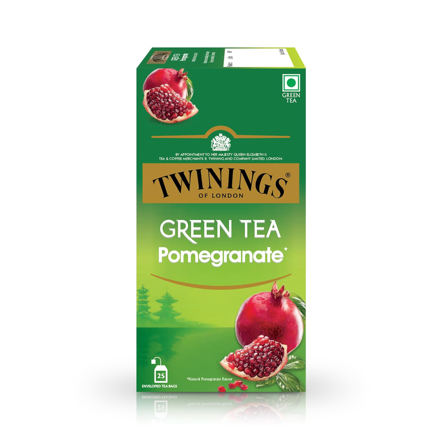 Twinings Green Tea Pomegranate, 25 Teabags, Deep Pink Fruit with The Freshness of Green Tea