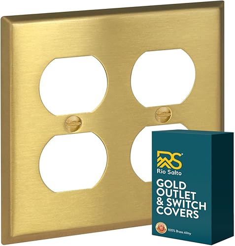 Placa de pared de metal dorado doble dúplex de tamaño estándar, placa de pared de metal, cubierta de interruptor de luz, placa de pared de doble