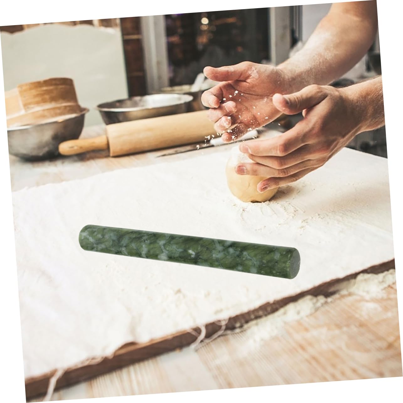 Zerodeko 2 Stück Jade Nudelholz aus Naturstein mit Antihaft Oberfläche Sicher und Langlebig zum Backen für Teigtaschen in Küche 26cm Länge