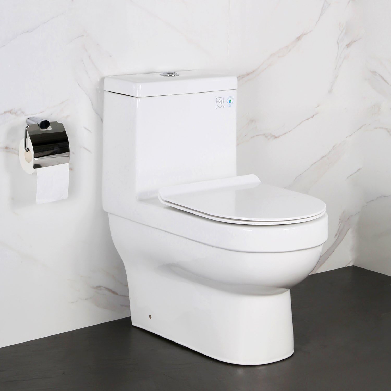 Comfort Height Elongated Dual-Flush Streamline Large Wide One-Piece Toilet (Quiet-Close Seat Included)
