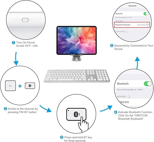 Miniatura 4 de OMOTON Teclado Bluetooth compatible con Mac, con teclado numérico, teclado inalámbrico recargable compatible con MacBook ProAir, iMac, Mac miniPro