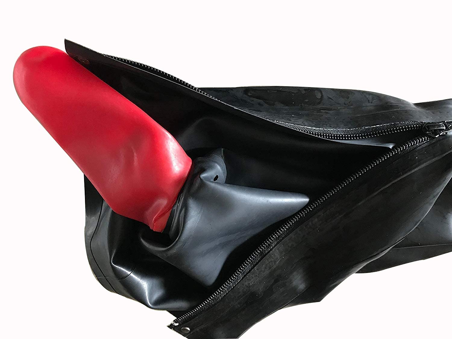 MFMYEE Masque en latex avec cache-bouche rouge intégré, masque de bondage pour jeux de rôle SM et coiffe d'Halloween (fermeture éclair au dos). (M)