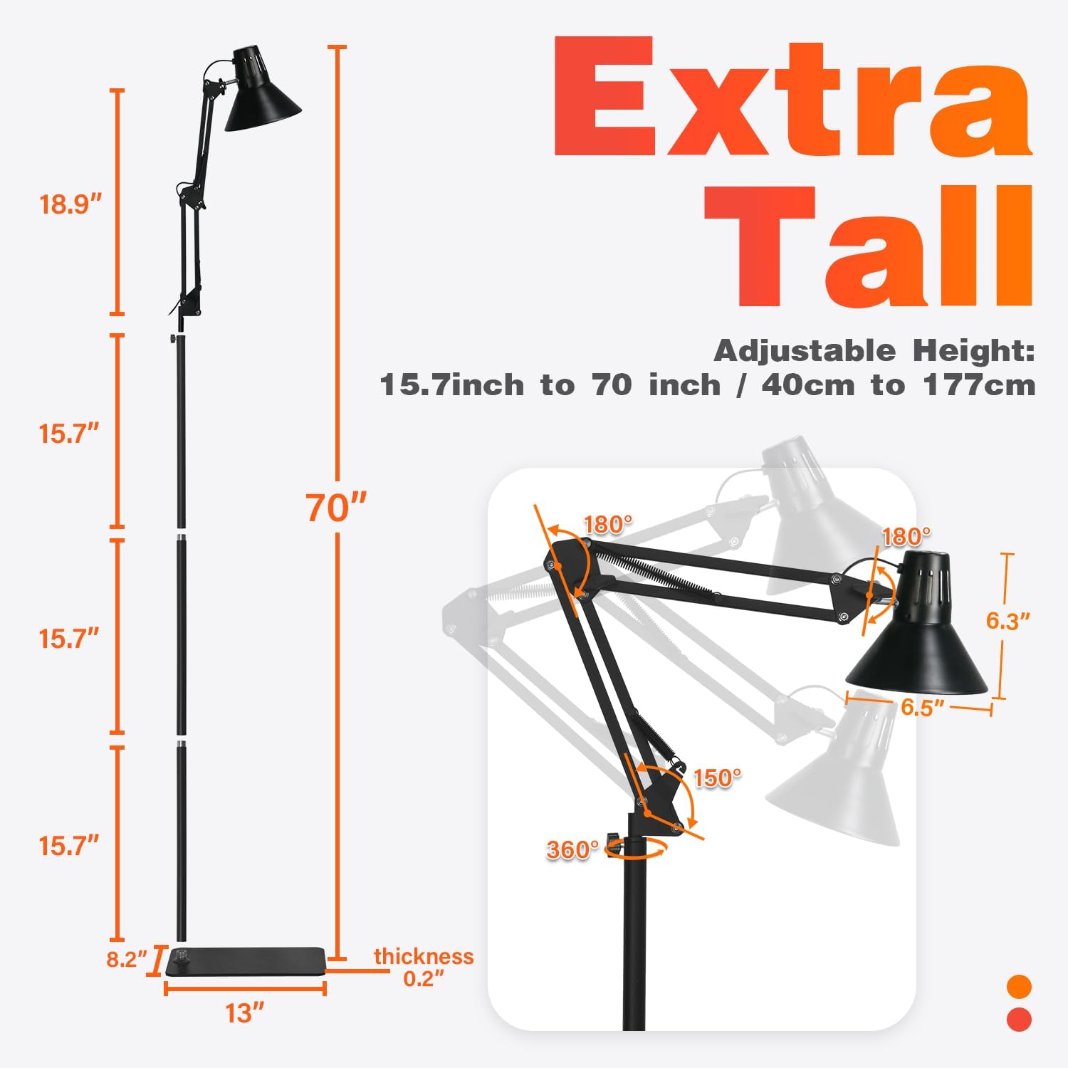 High Reptile Heat Lamp Stand with Lampshade, 360° Adjustable Swing Arm Terrarium Lamp Holder - Image 2