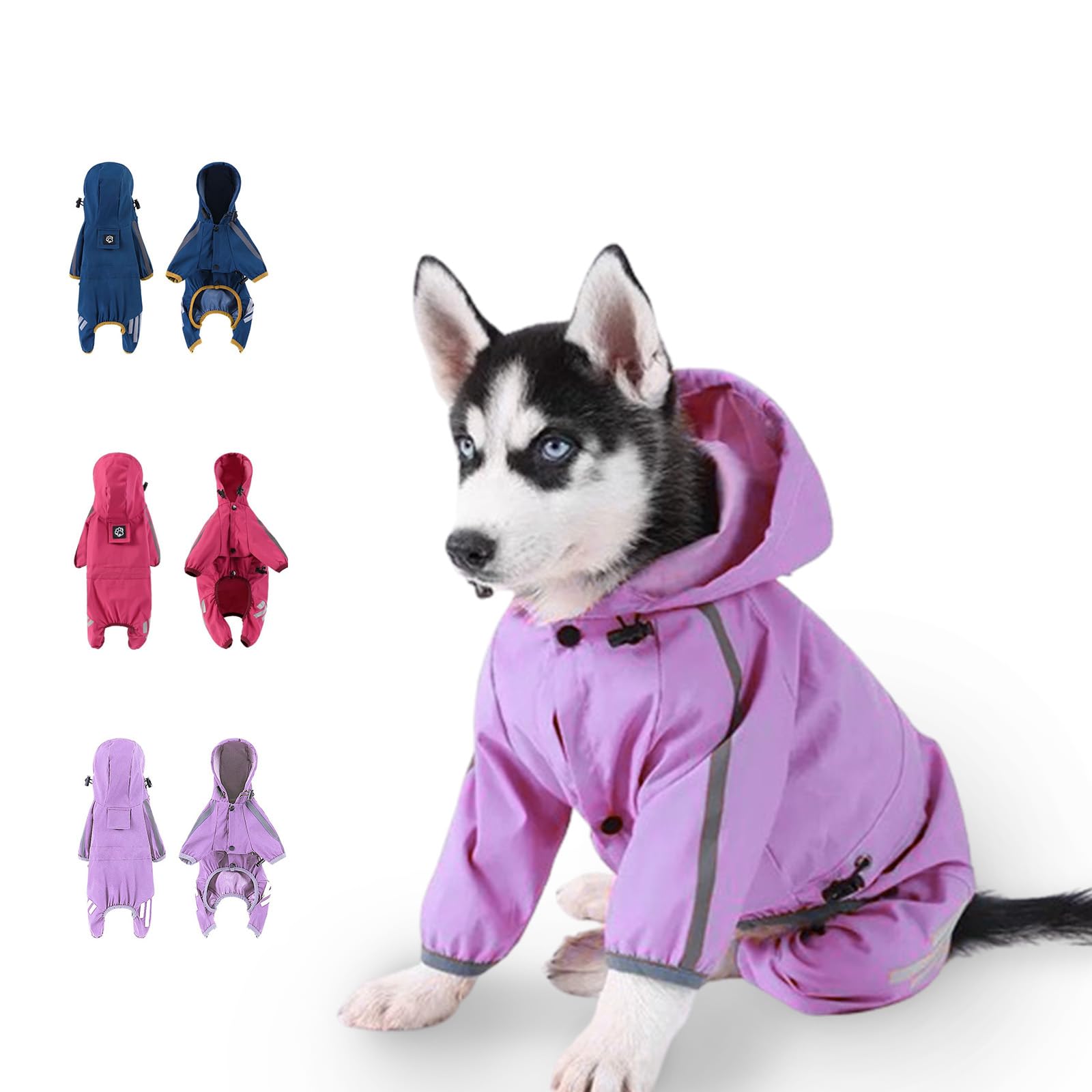 Puppy Dog Raincoat with Hat - Lightweight, Waterproof Jacket with Reflective Strip - Purple, XX-Large