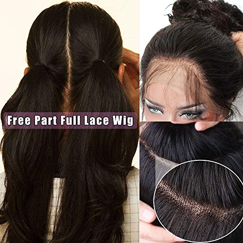 100% Brazilian Virgin Human Hair Glueless Full Lace Wigs Free Part Silky Straight Pre Plucked with Baby Hair 130% Denisity for Women 14inch Natural 1B Black