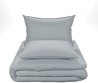 COLOR SENSE Light Gray Double Bed Duvet Cover Set, 300 Thread Count 100% Cotton, Wrinkle-Resistant, Ultra-Soft & Silky, 200x200 Double Size Sateen Quilt Cover with Button Closure