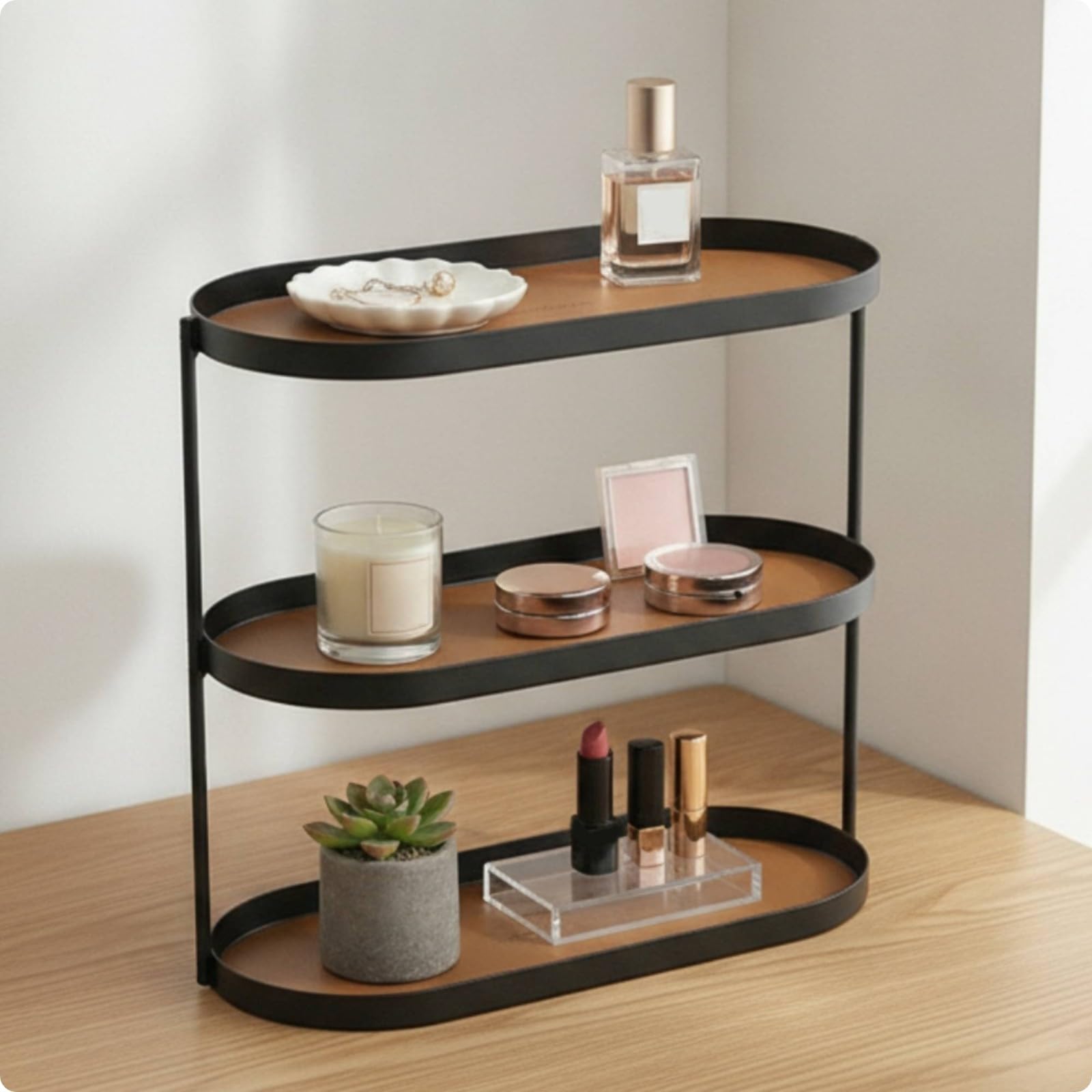 predolo Organizador Metálico Estantería con Acabado Sintético Morno para Escritorio, Beige, L