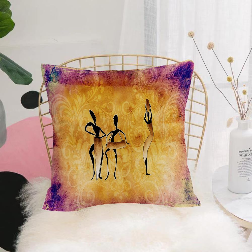HYOSXW Cushion Cover,Throw Pillow Case Home Decorative for Living Room Bedroom Sofa Chair 16X16 Inch,A silhouette image of tribal people against a patterned background,Pillowcase 40X40cm