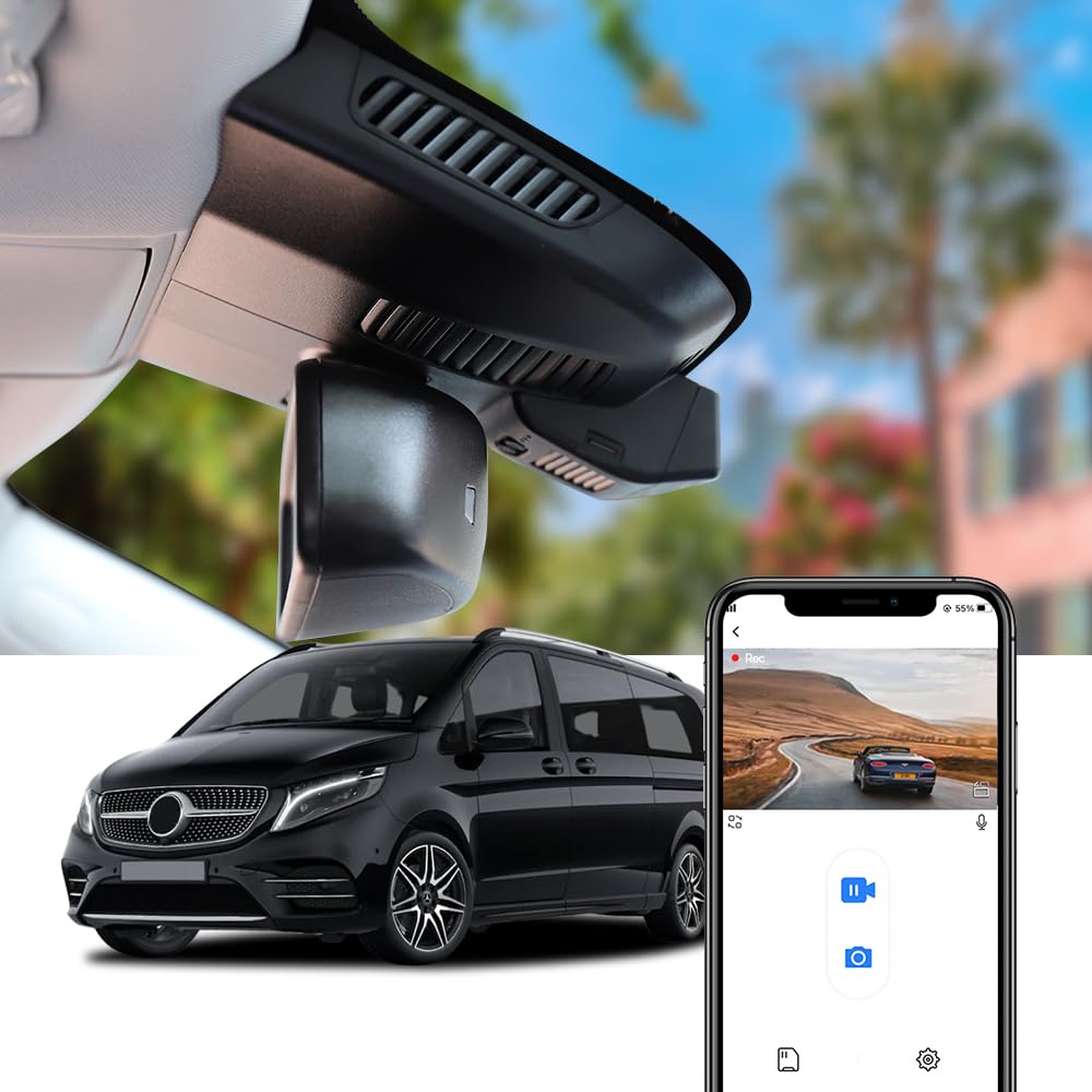 Fitcamx Caméra Embarquée Voiture Compatible avec Mercedes Benz V-Class EQV Vito eVito 2015-2023 (HD2-6103), OEM Dashcam 4K 2160P WiFi, G-Senseur, Enregistrement en Boucle, WDR, Plu &Play, Carte 64 Go