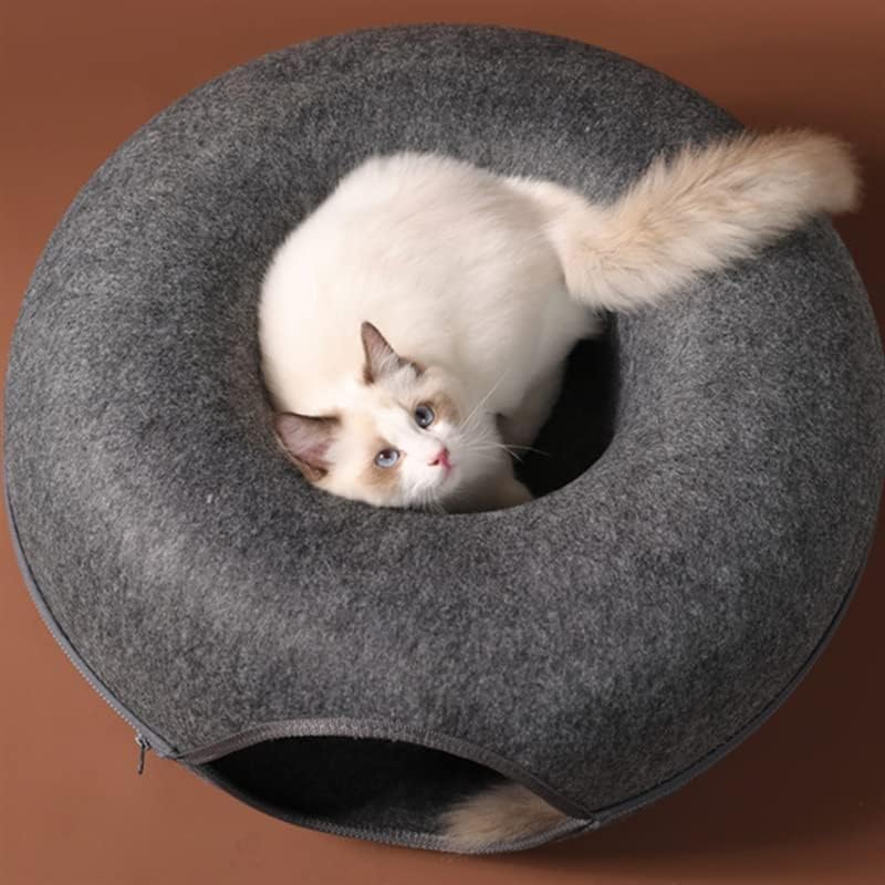 Orchid MRound Felt Cat Tunnel Interactive Cat Bed Removable Cat Nest Hide and Seek Wendy Cat Tunnel Bed,S (Gray)