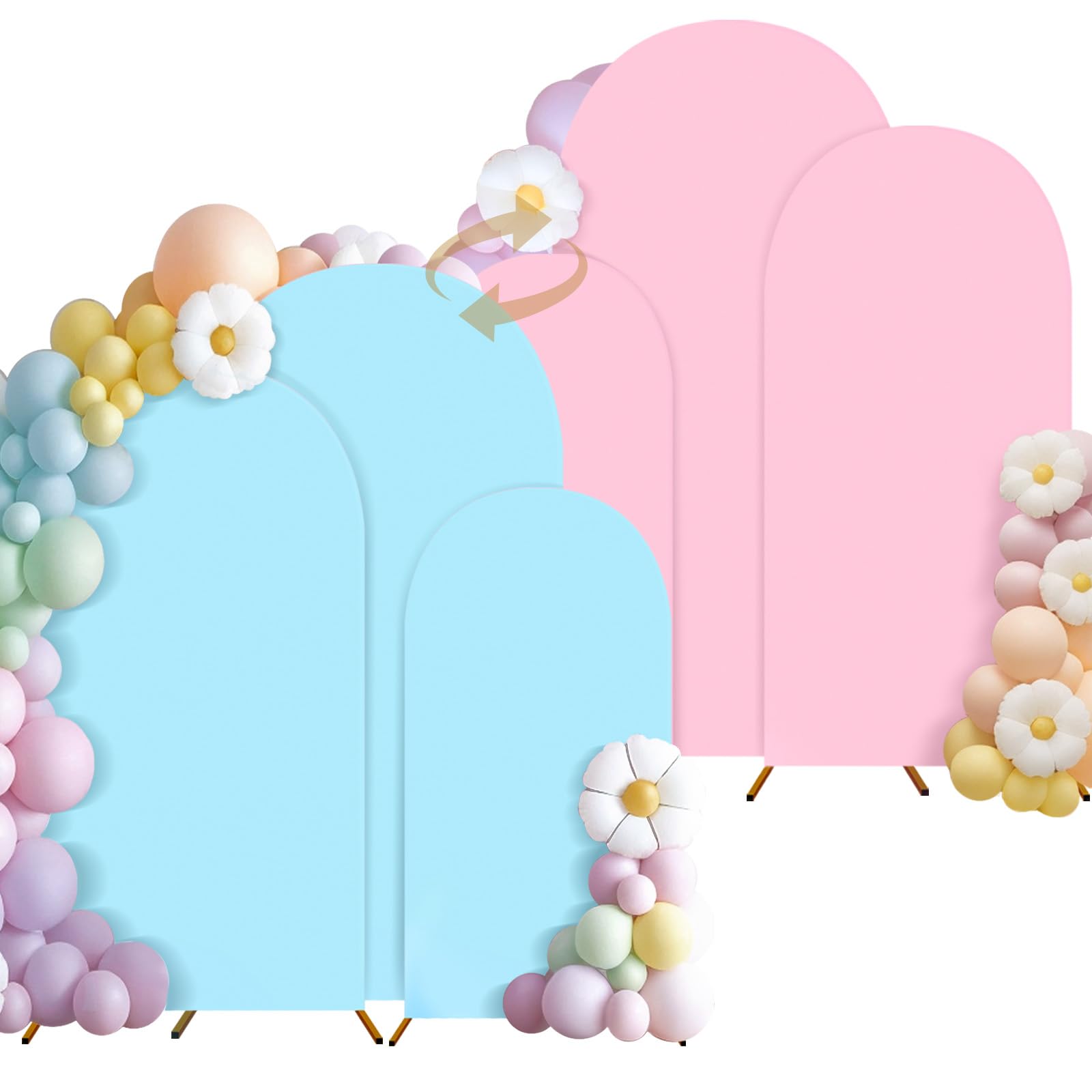 OurWarm Set of 3, Pink and Blue 2 in 1 Round Backdrop Covers, 4FT 5FT 6FT Spandex Stretchy Backdrop Cover Fabric for Birthday Party Baby Shower