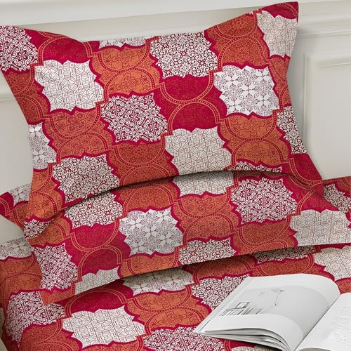 Image of Weave & Decor Super Soft Super Comfortable 144 TC 90x90 inches Printed Cotton Double Bed Bedsheet with Two Pillow Covers