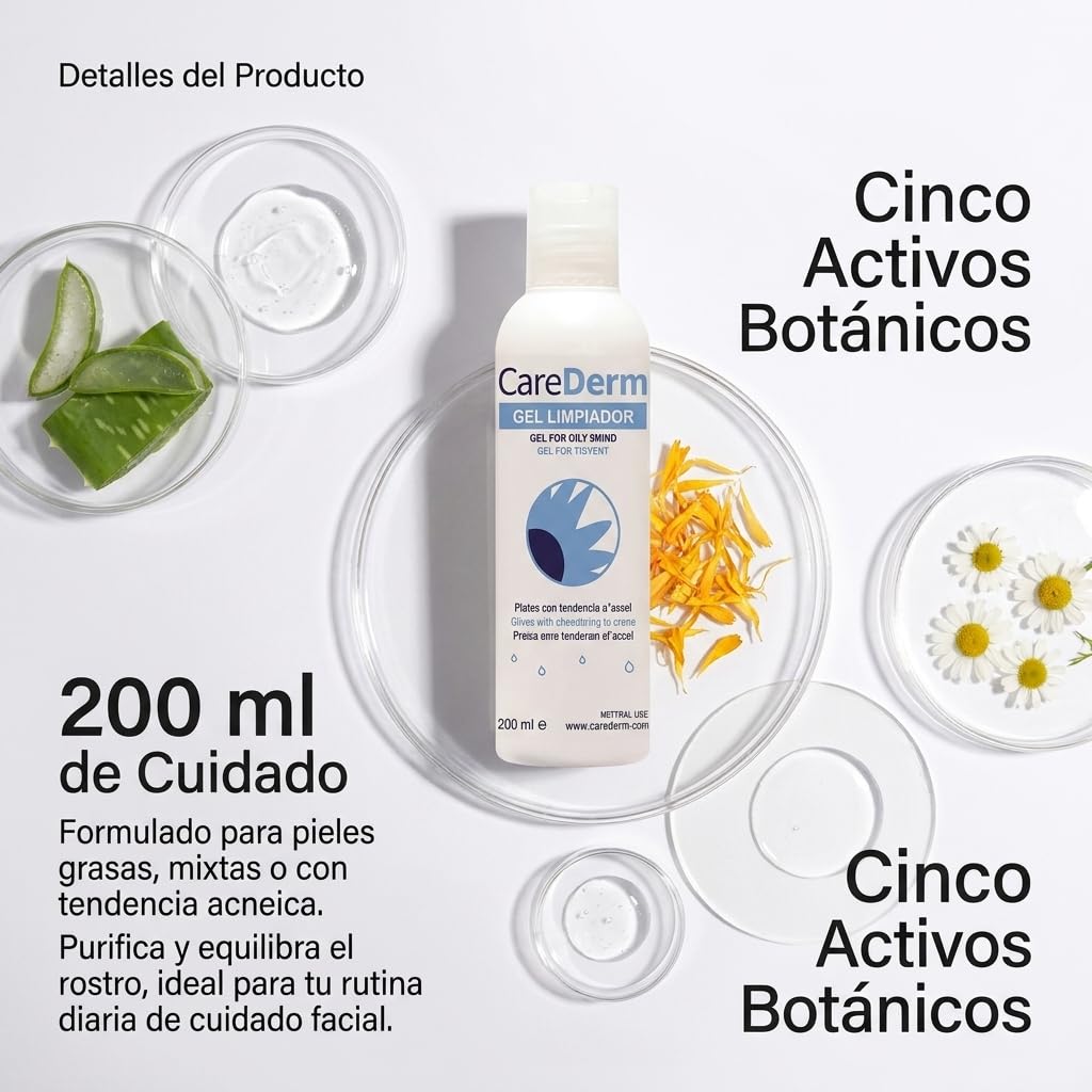 Carederm Gel Limpiador Pack | Gel Limpiador Facial para Piel Grasa, Acneica y con Seborrea | Con Aloe Vera | Caléndula | Echinacea y Manzanilla | Limpieza Profunda | Acción Seborreguladora (X3)