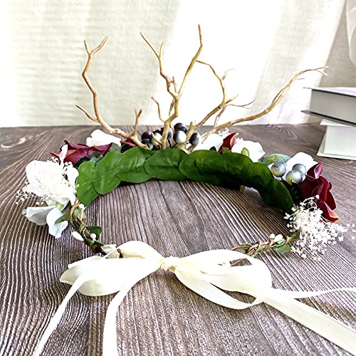 Image of Vivivalue Handmade Adjustable Flower Wreath Headband Halo Floral Crown Garland Headpiece Wedding Festival Party | for Halloween Renaissance Wedding Costume Party Bridal Shower Cosplay Prom Photo Props