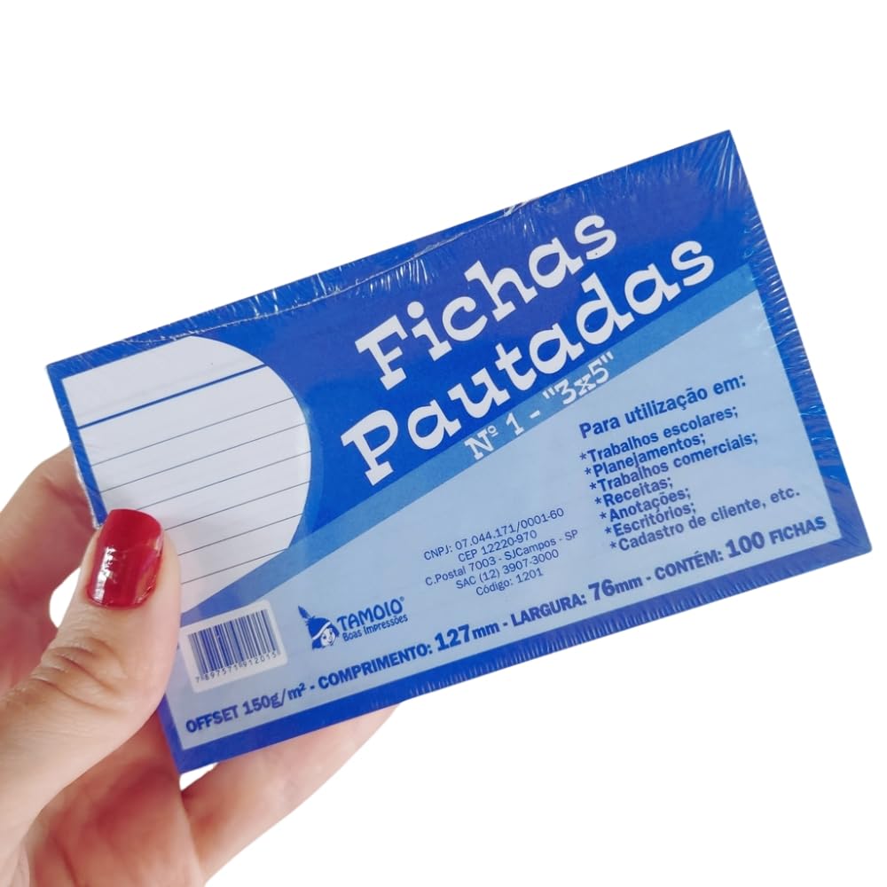 Ficha Pautada 3x5 Nº 1 100 Folhas - Unidade | Amazon.com.br