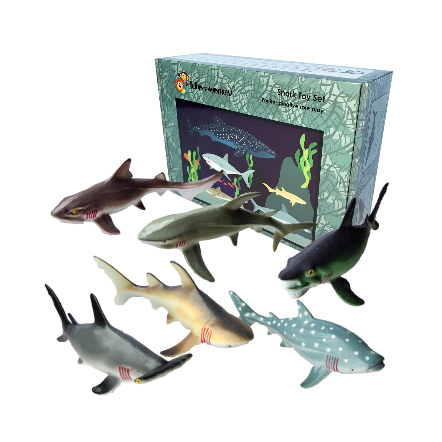 Lello & Monkey Shark Sea Creature Toy Animal Figures Boxed set of 6