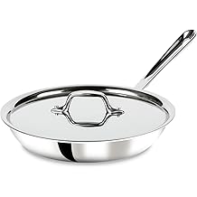 All-Clad D3 3-Ply Stainless Steel Fry Pan with Lid 10 Inch, Induction Compatible, Oven Broiler Safe 600F, Fast and Even Heat, Pots and Pans, Cooking Skillet Cookware, Stainless Steel