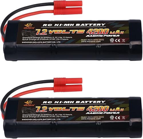 melasta Paquete de 2 baterÃas NiMH RC de 7.2 V 4200 mAh para vehÃculos de carreras Redcat con conector banana