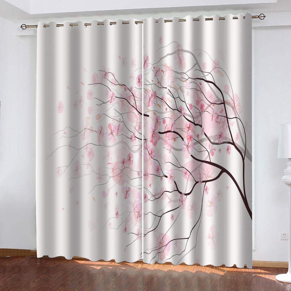CJSZSD Black Bedroom Blackout Curtains Pink&Tree Eyelet Ring Top Thermal Insulated Soft Window Darkening Panel for ​Living Room ​2 Panels 92x90 Inch