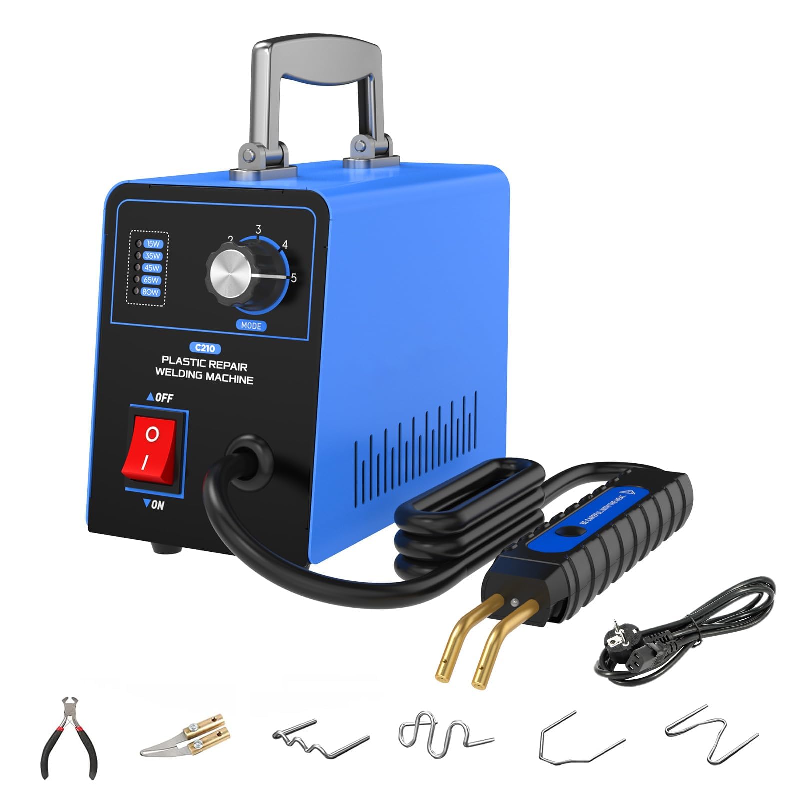 Kit de Soudure pour Réparation Plastique Auto-Moto 220V Réglable 15W/35W/45W/65W/80W, Ensemble Réparation Plastique avec Pistolet à Air Chaud et 600 Clous pour Soudure