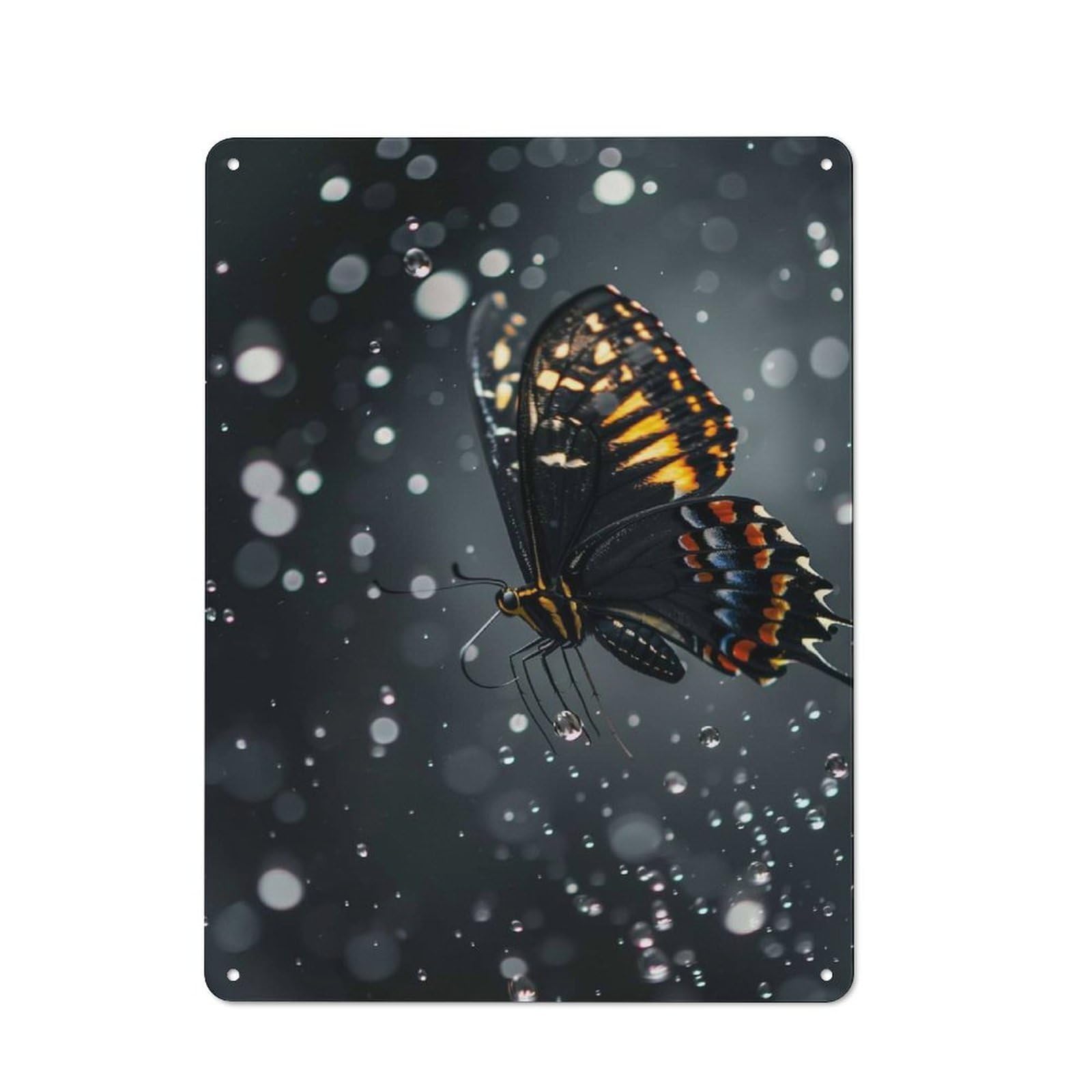 Junmoney Style-3 Butterflies In Raindrops Printed Metal Sign 40X30cm For Man Cave Or Games Room, Suited To Games Room Collectors