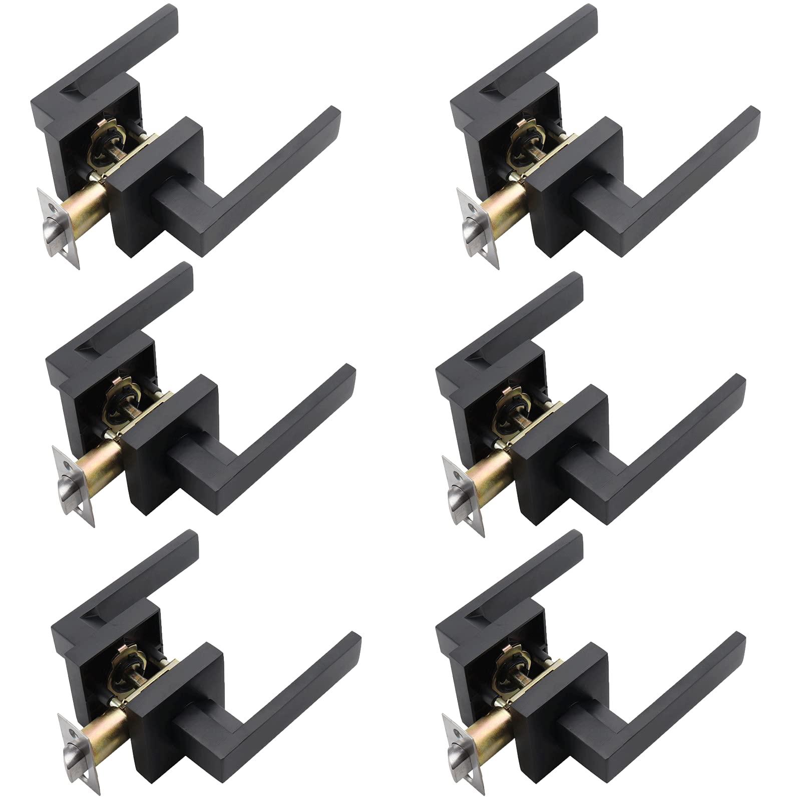 HPSN 6Pcs Passage Door Knobs, Matte Black Door Handles Without Lock Heavy Duty Door Levers for Hallway, Closet and Other Interior Doors, Satin Brass Finish 2.07lb One Lever, No Key