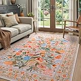 Anidaroel Colorful Botanical Area Rugs 5x7, Machine Washable Rugs for Living Room Non Slip Soft Rug for Bedroom Aesthetic, Nursery Dorm Rug for Kids Room Indoor Floor Carpet for Dining Room