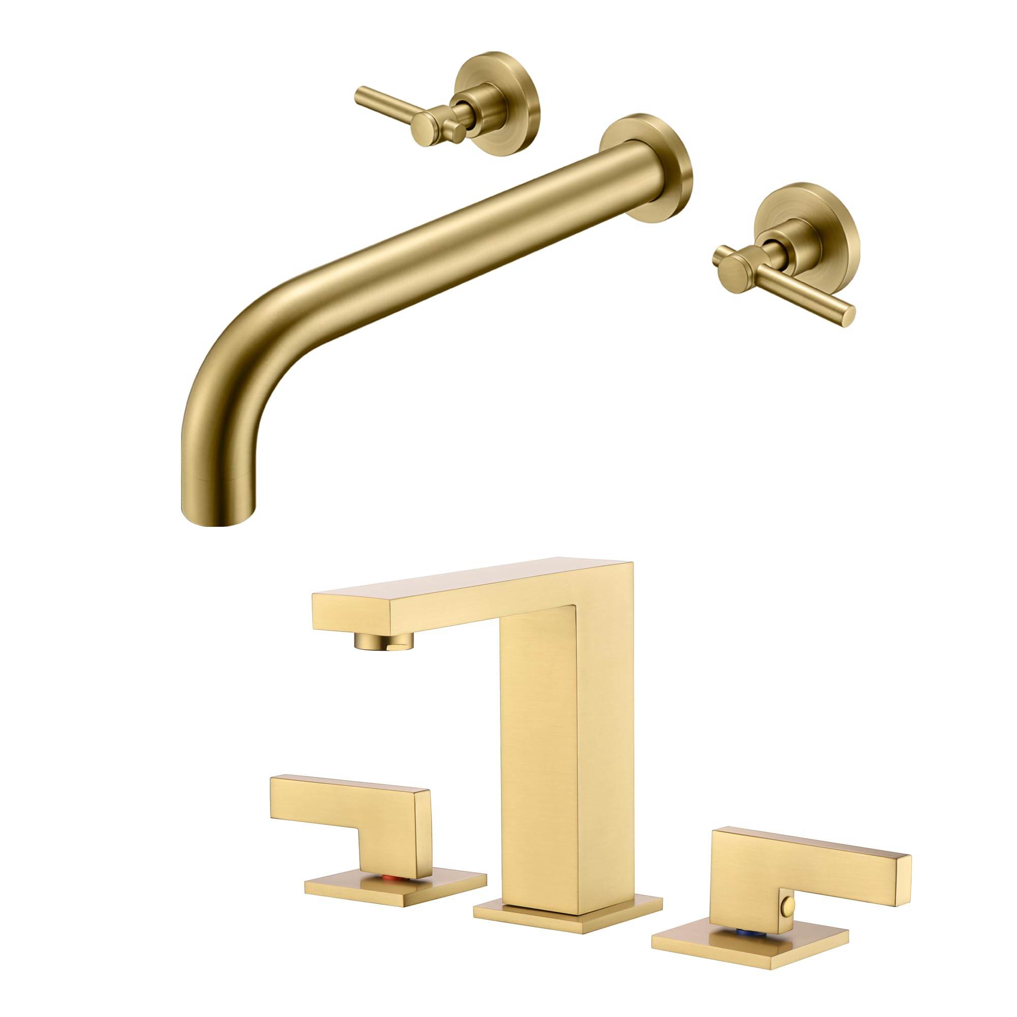 Jnfidosr Gold Wall Mounted Tub Filler S2134bgi + 8" Widspread Bathroom Faucet S1414s-Bg