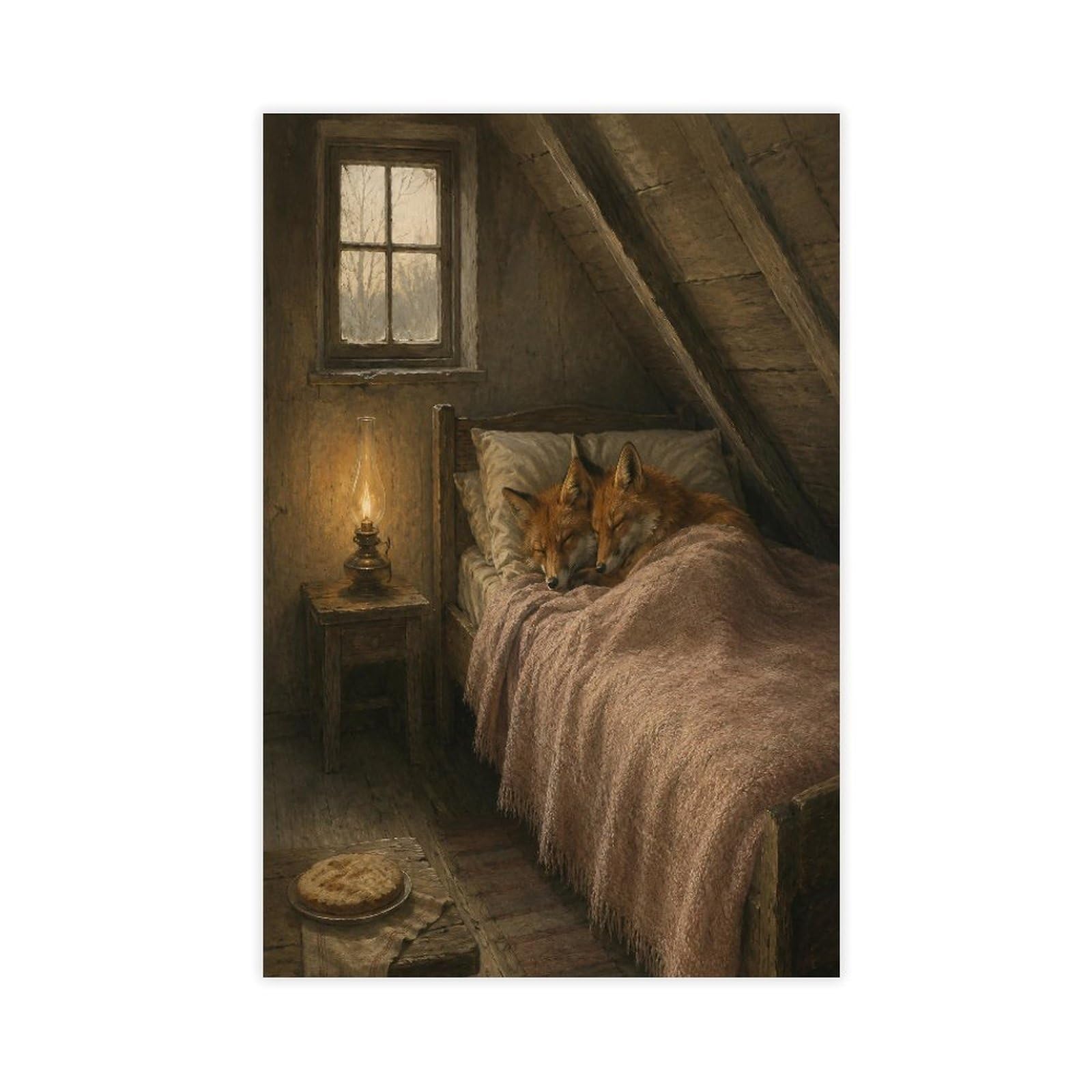 W7c8u2x3 Unframe-Style-1 Fox Sleeping In Attic Bedroom Canvas Wall Art, Cozy Room Hallway