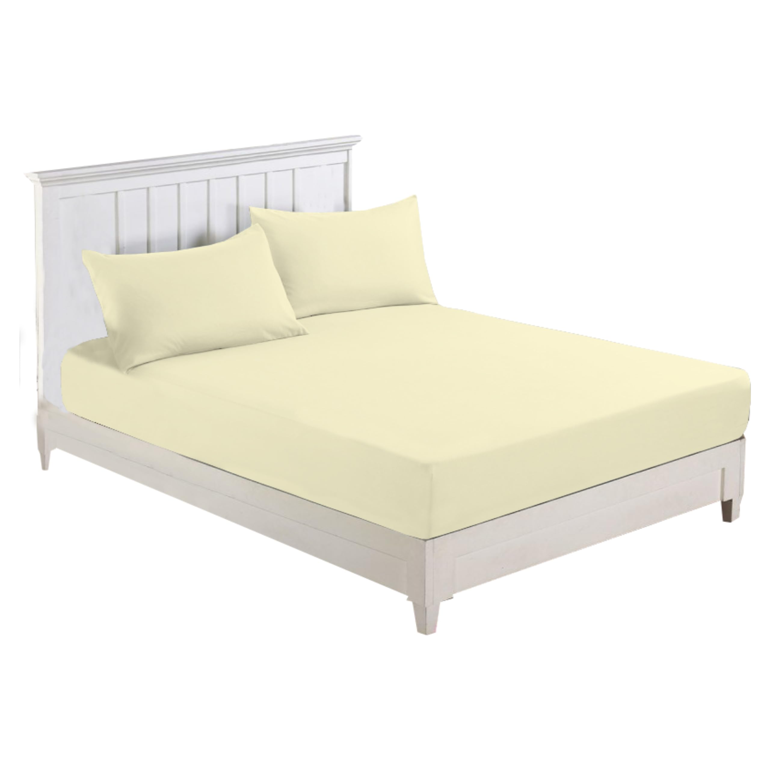 R&Z Plain Luxury Polycotton Fitted Sheet Single, Double, King, Super King, 4FT (Lemon, Small Double 4ft)