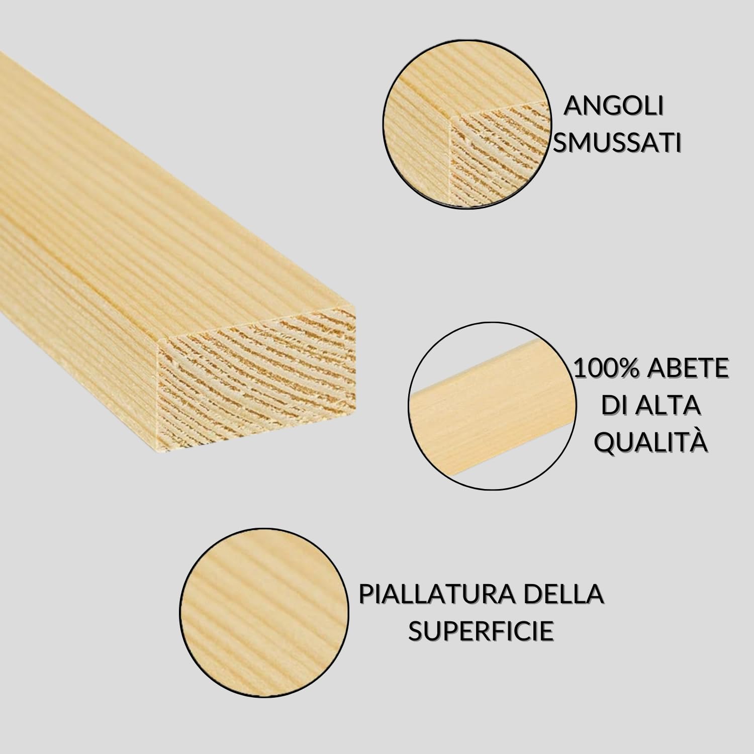 TWE Listelli Legno Massello Abete x 3 Metri Piallati su Quattro Lati con Smusso su Spigoli Made in Italy Confezione da 10 pz (15x30) mm
