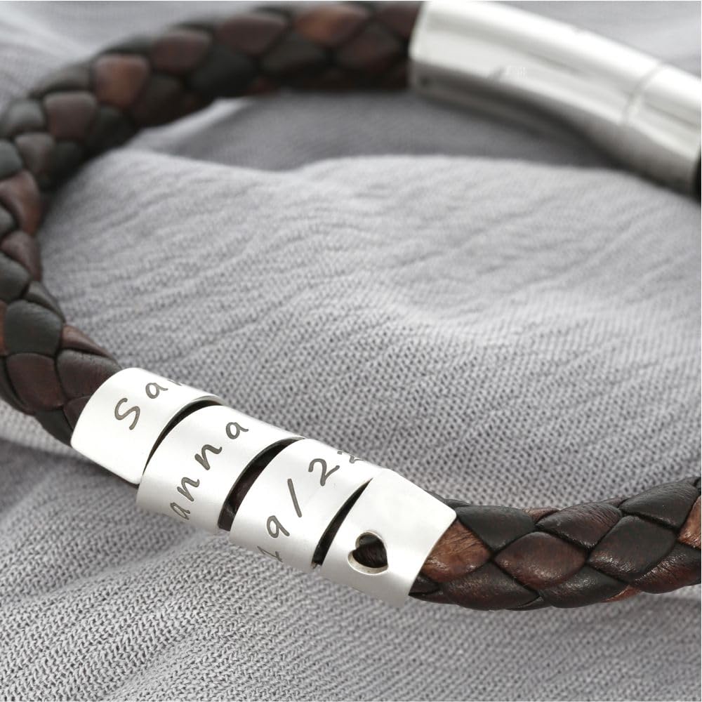 Herrenarmband mit Gravur schwarz Männer Armband 925 Silber Leder Herrenschmuck Lederarmband Mann Namen Schmuck Herren Männerarmband | HANDMADE IN GERMANY